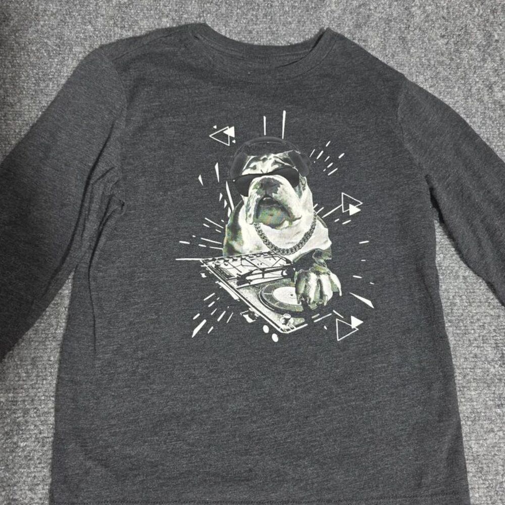 Boys DJ Bulldog Graphic Long Sleeve Shirt Size 8 Gray